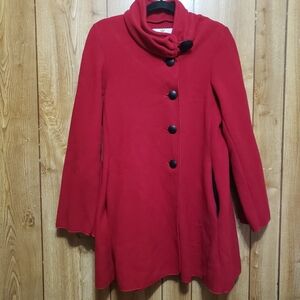 Janska Fleece Swing Coat Red USA Large Pockets Button Up Fairytale Retro Style